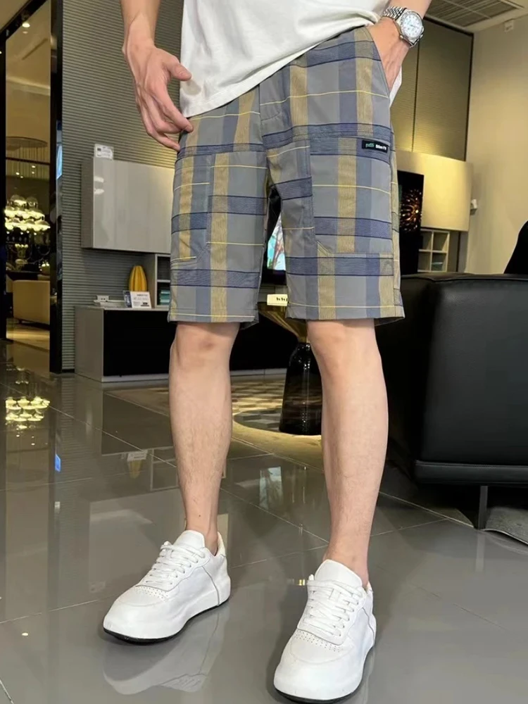 

Summer Thin Plaid Five-Point Men's Casual Pants Multiple Pockets Straight Leg Fashionable Versatile Breathable Short Shorts