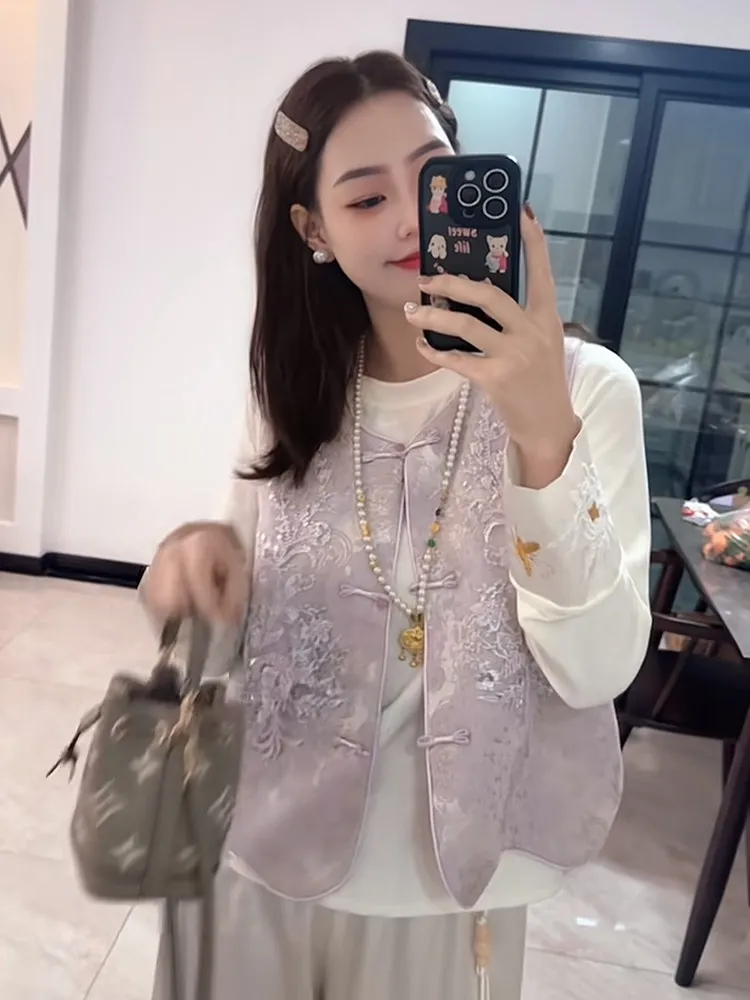New Chinese Style Heavy Embroidery Beaded Vest Women's Spring 2026 Fashionable Layering Button Versatile National Style Shoul...