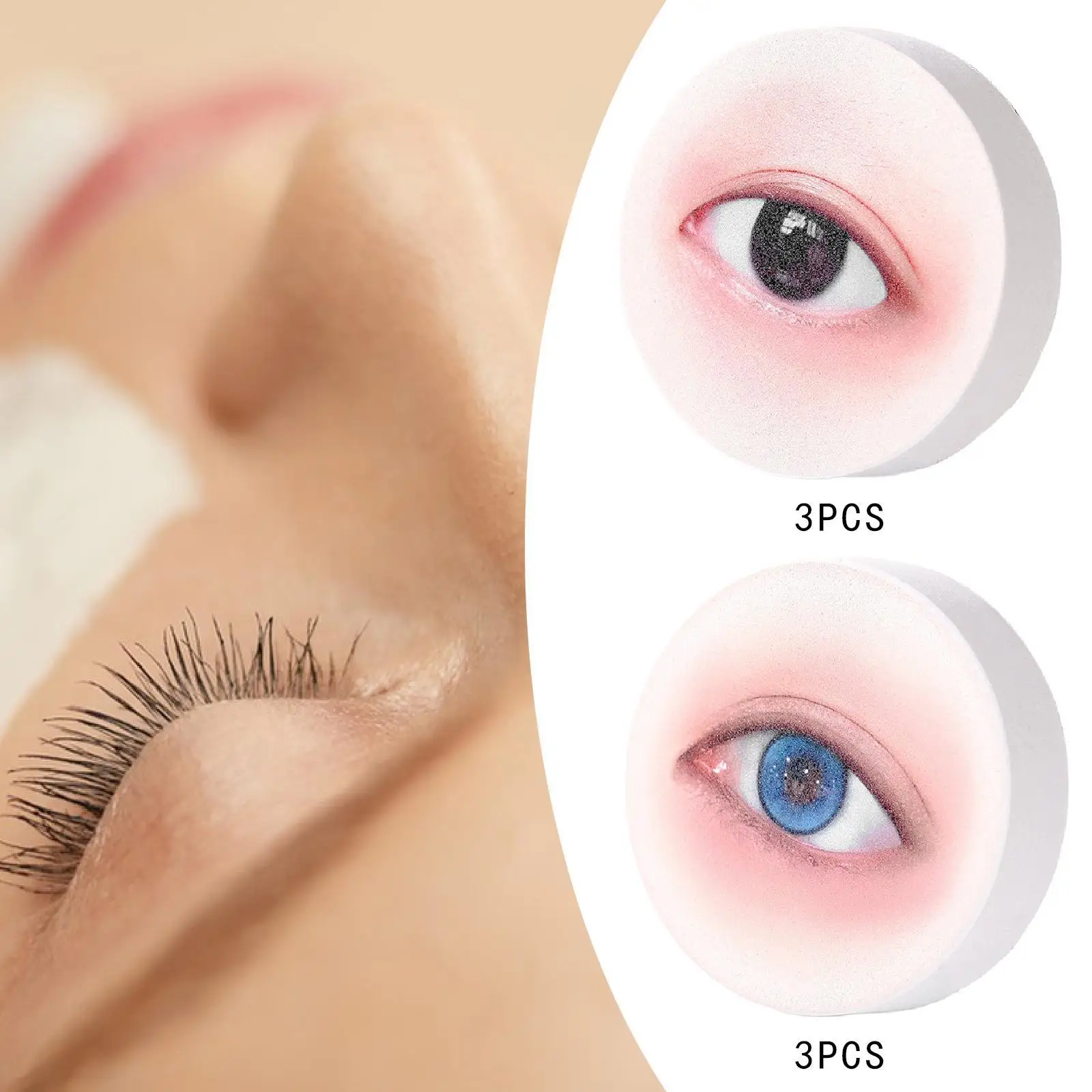 3x Wimpernschwämme zum Üben von Wimperntrainings-Schwammzubehör, Kosmetik-Make-up-Schwamm, augenförmiger Schwamm für Anfänger