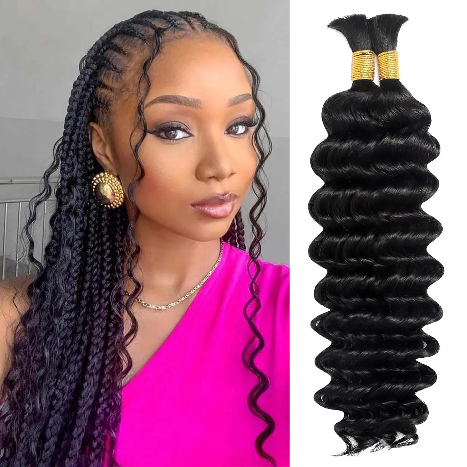 الاصطناعية 18 بوصة 2 قطعة طويلة مجعد تجديل الشعر المحيط موجة الكروشيه الشعر للنساء السود موجة عميقة تجديل الشعر لضفائر بوهو #1