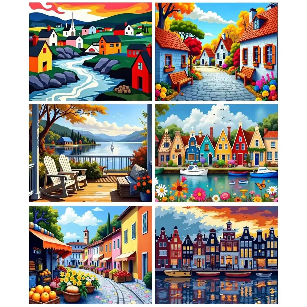 

GATYZTORY Painting By Number Hand Painted Art Gift DIY Pictures By Numbers House Landscape Kits Drawing On Canvas Home Decor