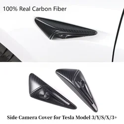 Side Camera Cover 100% Real Carbon Fiber Sticker Leaf Board 3K 240G Dry Carbon for Tesla Model 3/Y/X/S/3+ Highland 2021-2024
