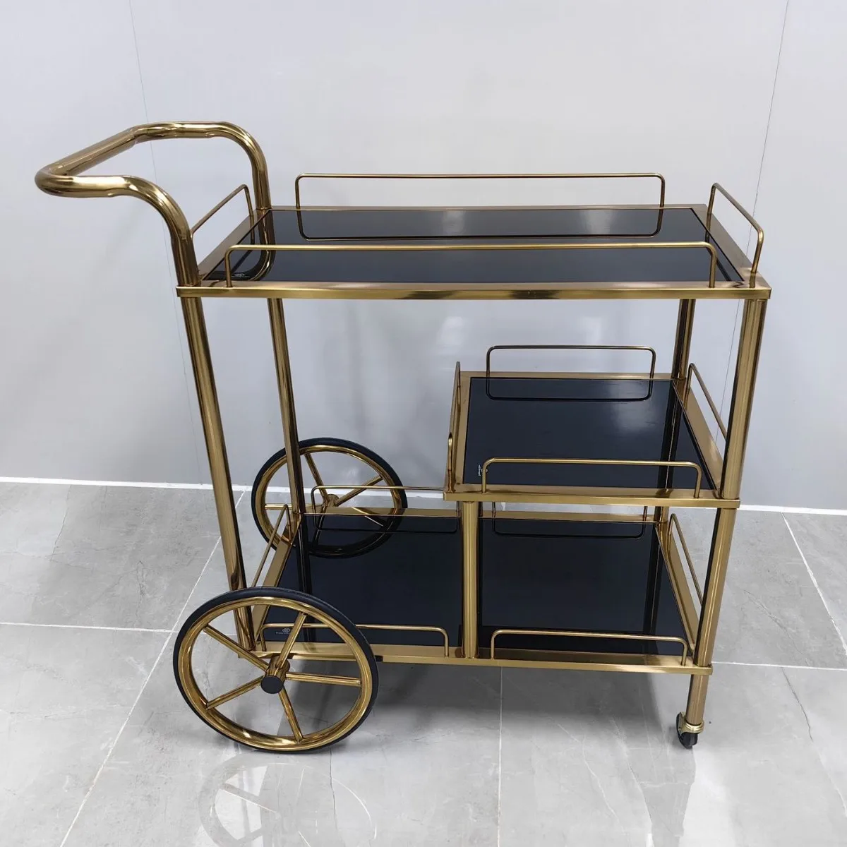 High-end Hotel KTV Merchant Push Dining Cart, Three-layer Stainless Steel Glass Wine Cart, Restaurant Delivery Cake Trolley