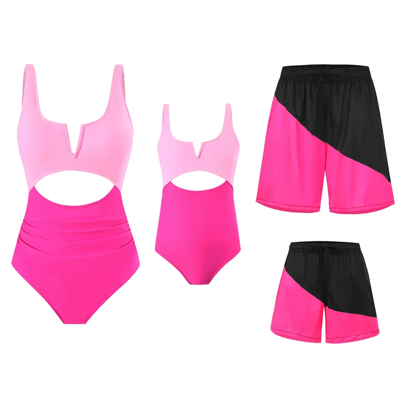 

2024 Family Matching Swimsuits One-Piece Mother Daughter Swimwear Father Son Swim Shorts Mommy and Me Bathing Suits Clothes