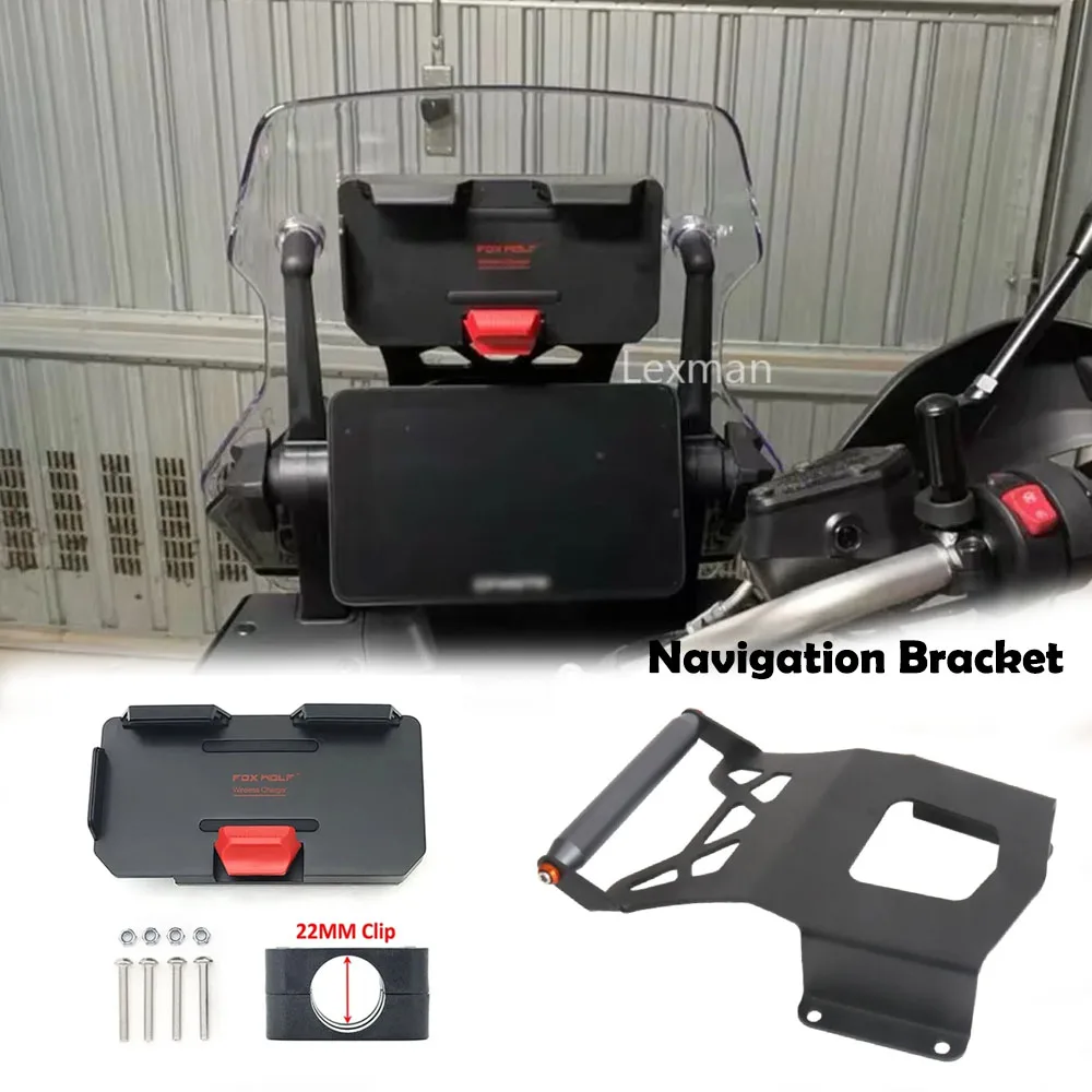 Новинка для CFMOTO 800MT 800 MT 2023 мотоцикла 22 мм перекладина GPS держатель для телефона USB беспроводное зарядное устройство навигационный кронштейн опорное крепление Новинка для CFMOTO 800MT 800 MT 2023 мотоцикла 22 мм перекладина GPS держатель для телефона USB беспроводное зарядное устройство навигационный кронштейн опорное крепление