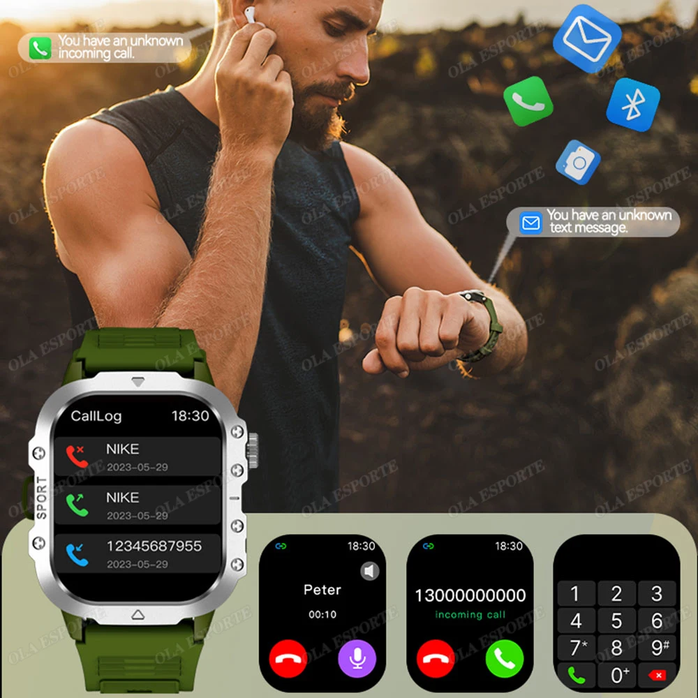 Smartwatch militare da esterno da uomo con luce a LED Smart Watch da donna frequenza cardiaca ossigeno nel sangue chiamata Bluetooth orologio sportivo impermeabile 5ATM