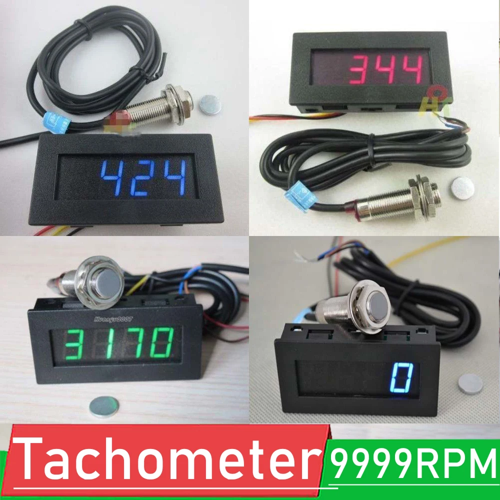 

LED Digital Tachometer RPM Speed Meter + Hall Proximity Switch Sensor NPN + magnet for 12v car Engine motor Rotating speed