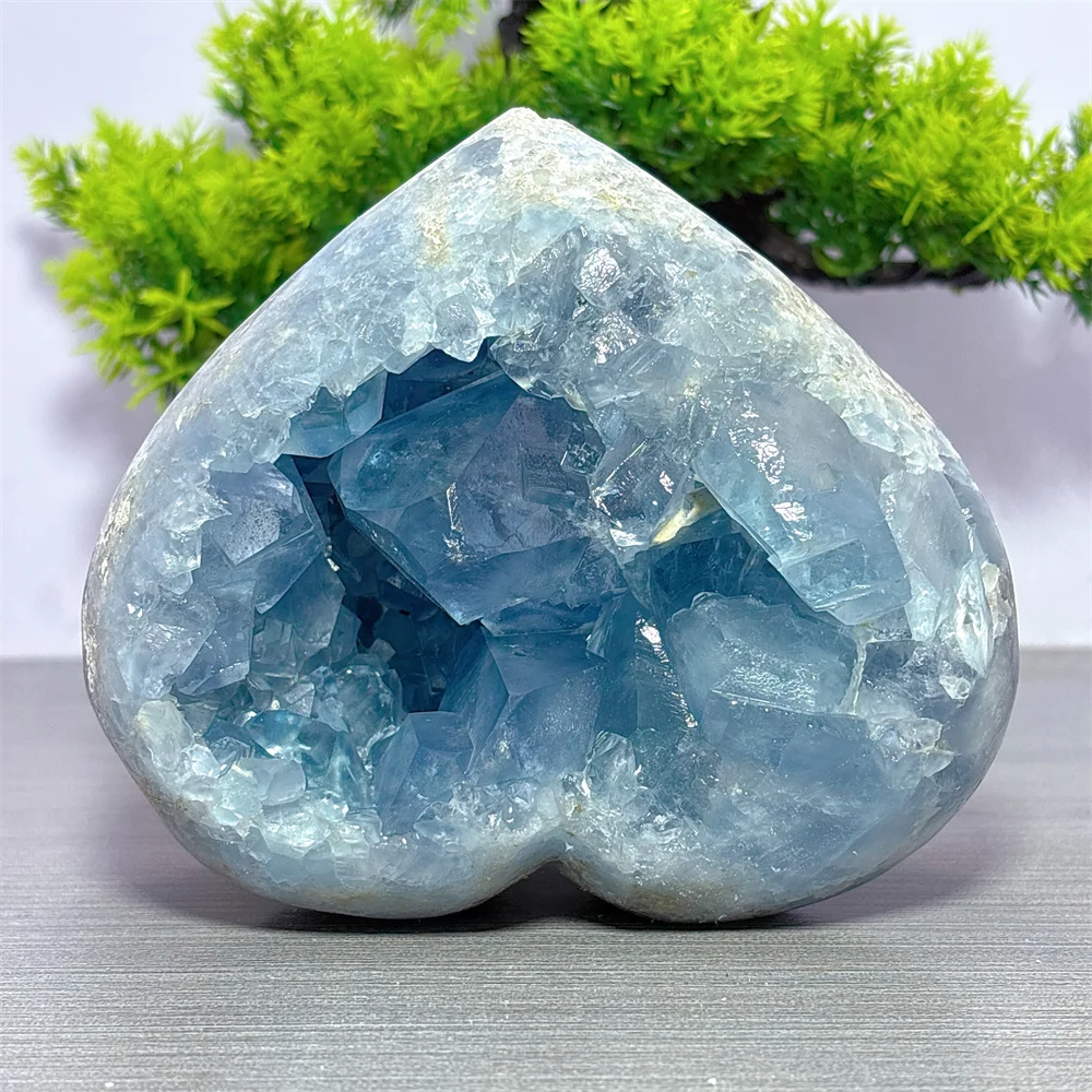 Celestite Cluster Heart Natural Crystal Room decor Lucky Quartz Stone Garden Reiki Gifts Healing Energy Love Home Decoritems