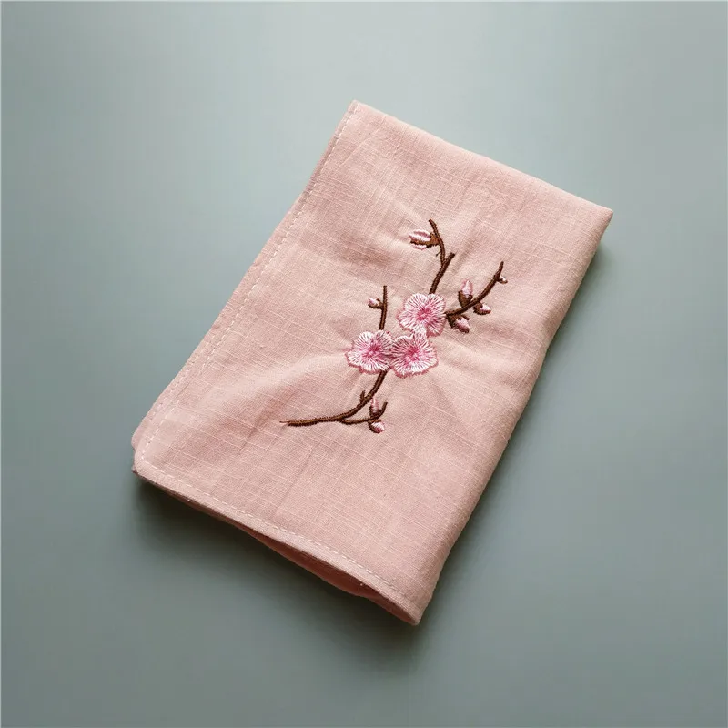 Chinese Traditional Hanfu Accessories Exquisite Plum Blossom Embroidered Double Layer Cotton Linen Handkerchief Soft Reusable