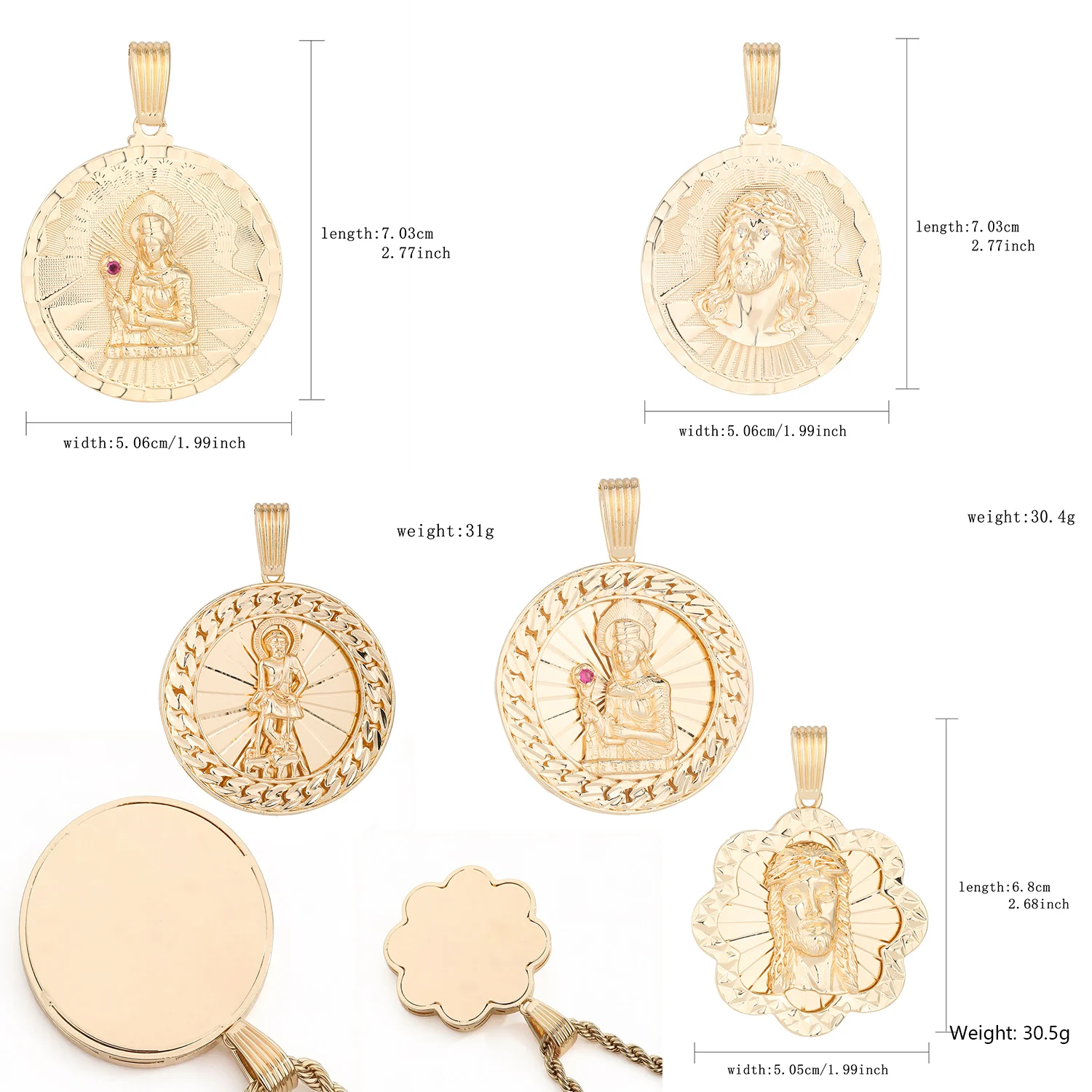 14K Hip Hop Round Trophy Pendant Brass Gold-Plated Religious Jewish Cubic Zirconia Round Pendant