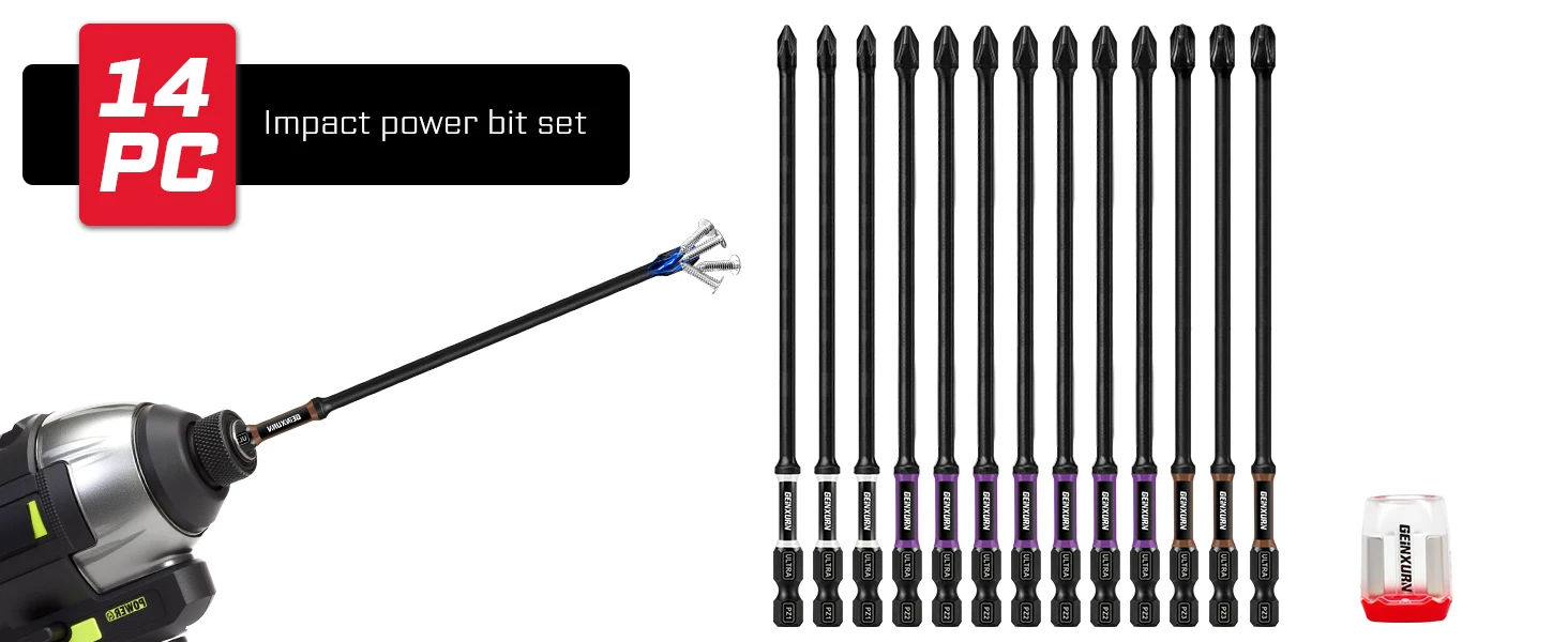 Geinxurn 6-Zoll-Impact-Magnet-Schraubendreher-Bit-Set PZ1, PZ2, PZ3, S2-Legierungsstahl-Bit-Set mit Magnetisierer/Entmagnetisierer und Basis – Detail 2