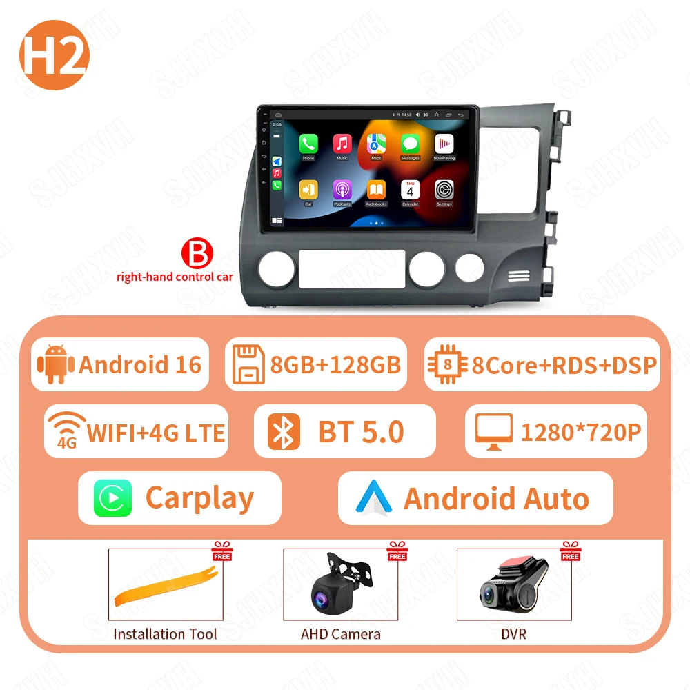 Android 16 Autoradio Radio Voor Honda Civic 8th 2005 2006 2007 2008 2009 2010 2011 Multimedia Draadloze Carplay Android Auto