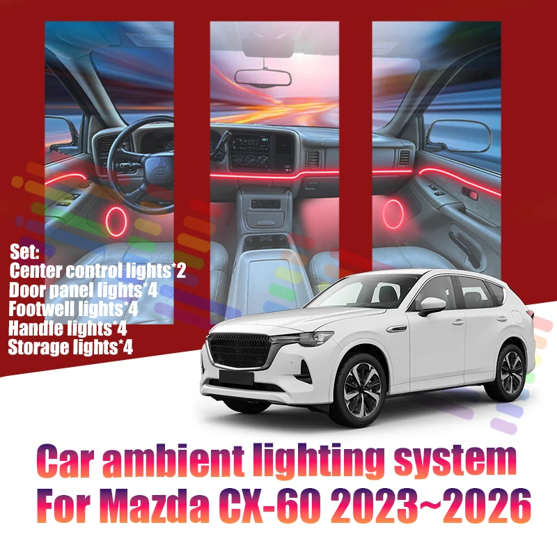 Für Mazda CX-60 2023~2026 Lixiang One Auto LED-Ambientebeleuchtung Farbige Atmosphärenlichter Auto-Innenraum Neonstreifen 64 RGB-Beleuchtung