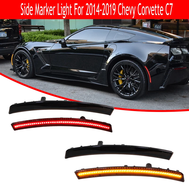 Front Amber Rear Red LED Car Bumper Side Marker Turn Signal Lights Fender Flare Lights For 2014-2019 Chevrolet Corvette C7