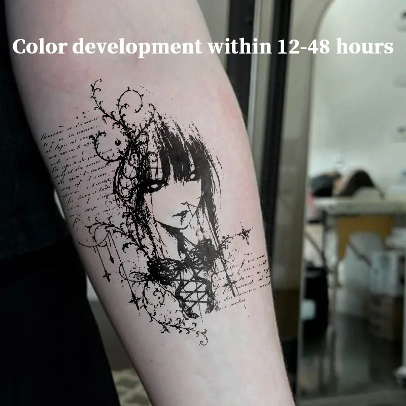Dark Manga Girl Vintage Vine Cross Herbal Juice Tattoo Sticker Fake Temporary Tattoos Cheap Goods Tatoo Novelty in Toys Tatuaje