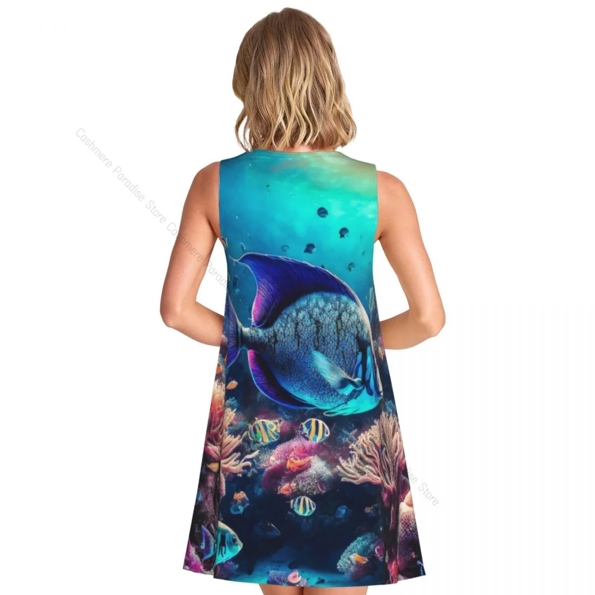 Women Casual Knee Women's Dress Fish O Neck Sleeveless Above Dress
