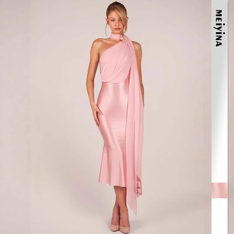 

High Quality Women Clothes Sexy Neck Elastic Dress