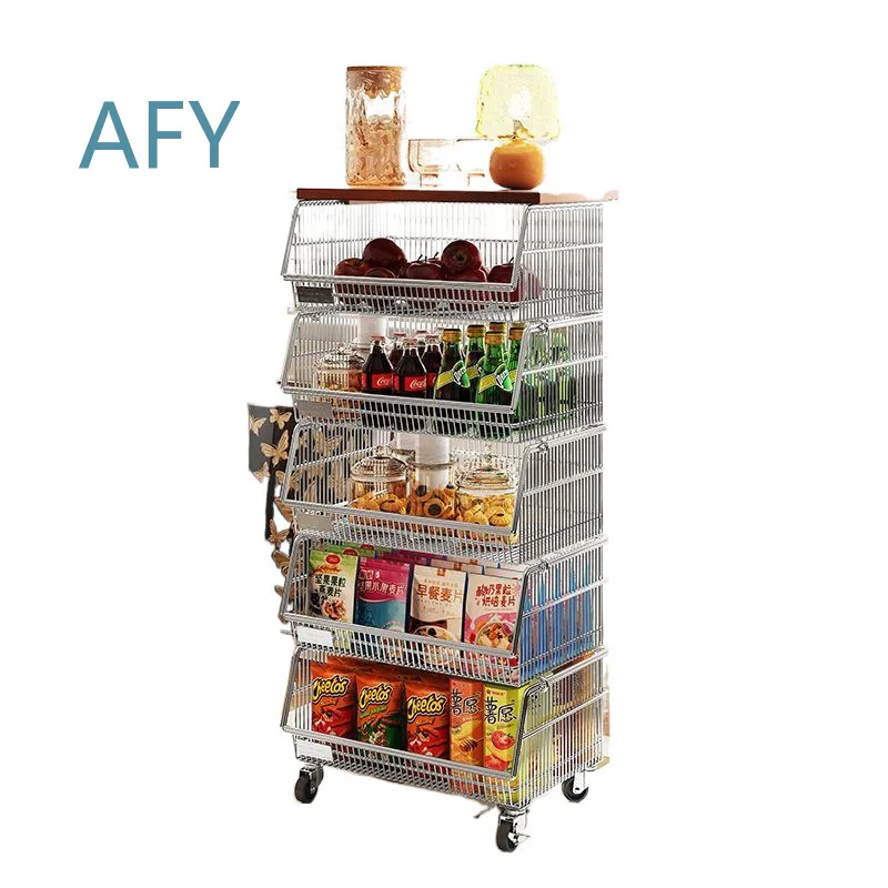 Kitchen Shelf Vegetable Basket for Household Mobile Multi-layer Snack Storage Organizer for Kitchen Pantry Food Storage Rack