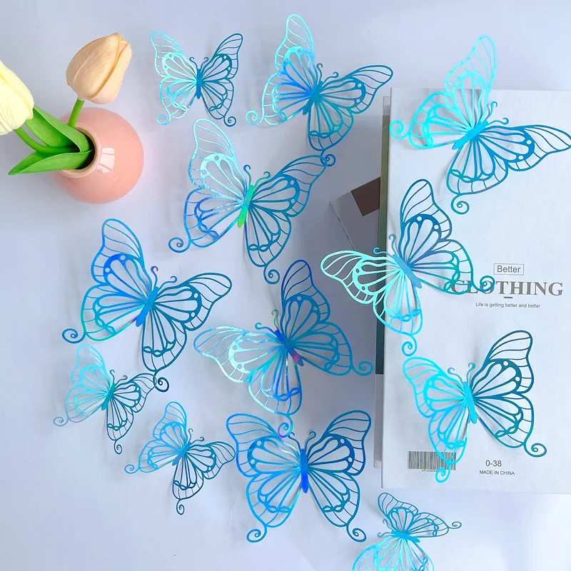 3D Texture Lines Hollow Butterfly Wall Pasted Polka Dot Dazzling Refrigerator Window Home Holiday Decoration Stickers Crafts