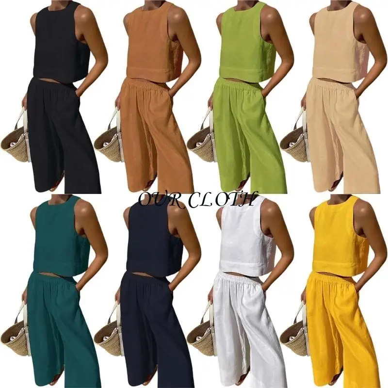 

Женский комплект из двух предметов: укороченный топ без рукавов и широкие брюки с высокой талией Y1AC