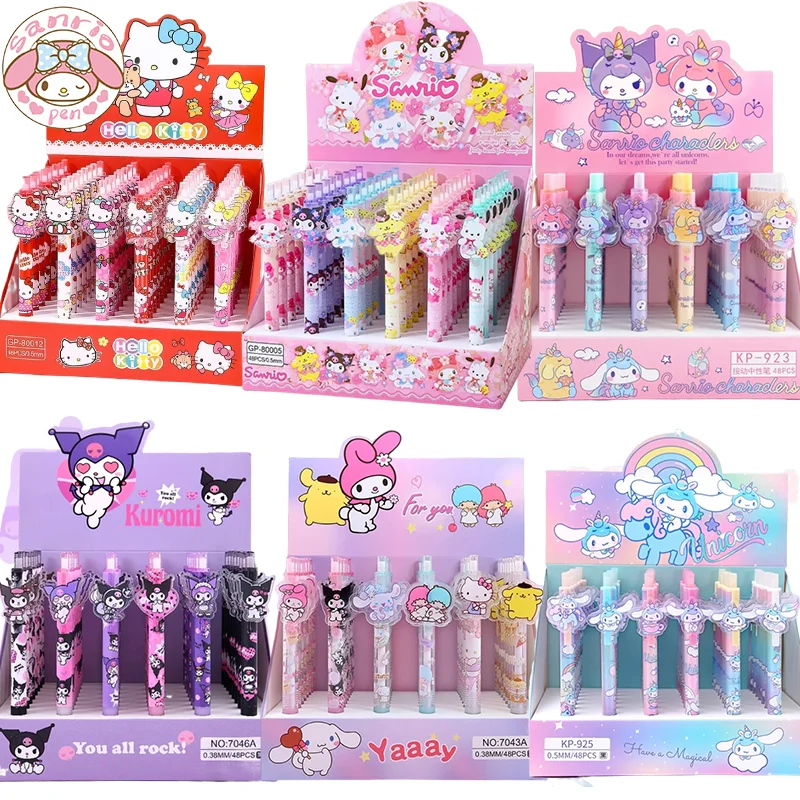 

Sanrio 48pcs Gel Pen Cute Cartoon Kuromi Cinnamoroll Hello Kitty Students Learn Stationery 0.5mm Black Press Write Ball Pen Gift