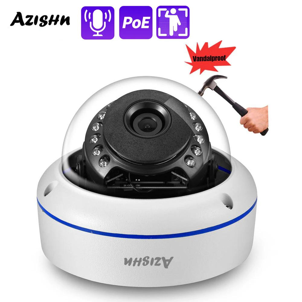 

AZISHN Ultra HD H.265 Vandalproof 4K 8MP Audio 48V POE IP Camera Human Detection Dome Waterproof P2P for CCTV POE NVR System