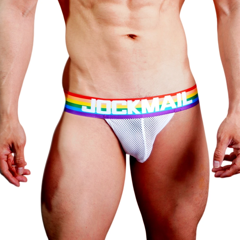 Marca JOCKMAIL, 2 Piezas/Lote, Ropa Interior Masculina, Tanga, Malla de Nailon, Arcoíris, Sexy, Tangas para Hombre, Cueca Transpirable
