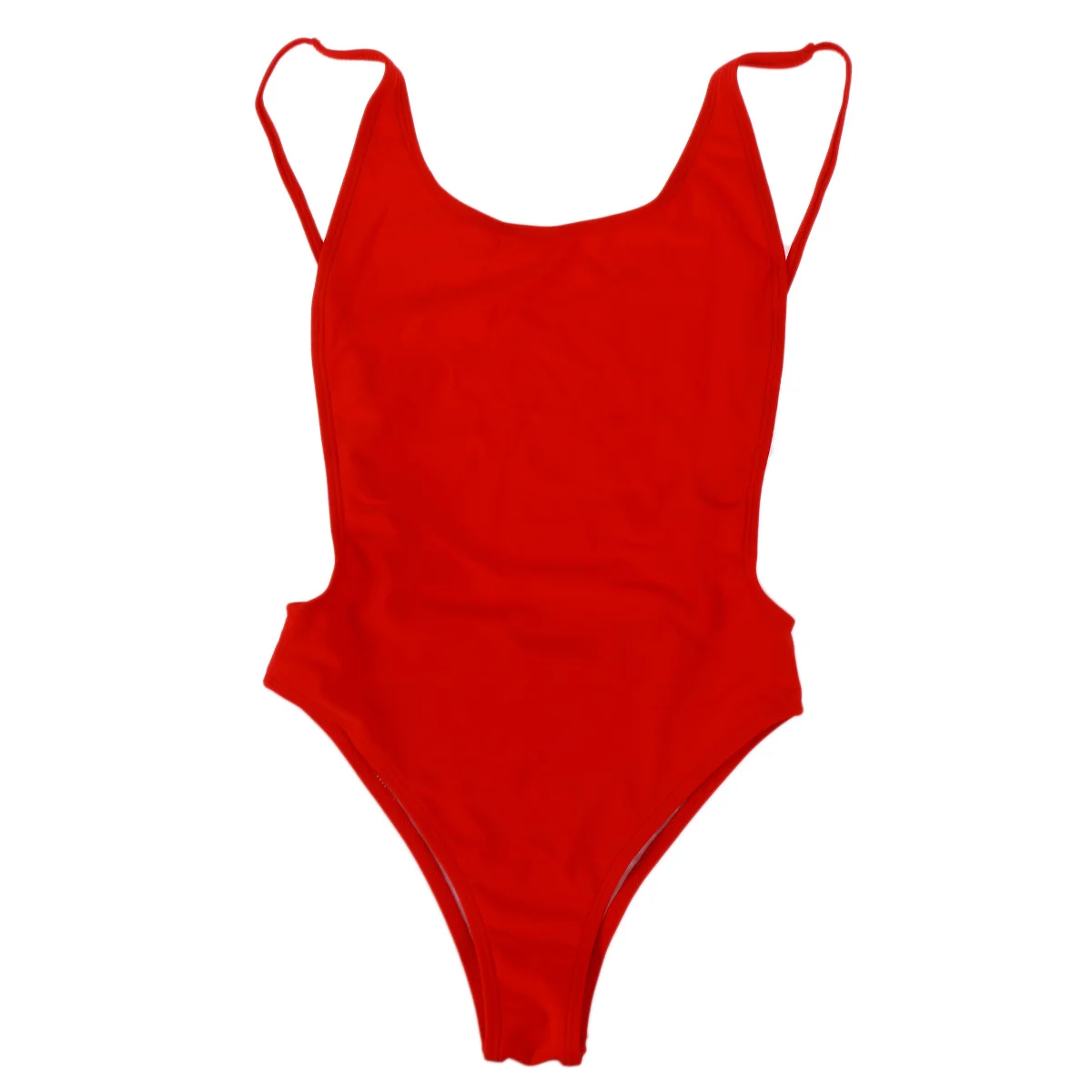 

Women One-Piece Swimsuit Size S Red Elastic Classic High Waist Swimwear Backless Bathing Suit Solid Color Beachwear for Women