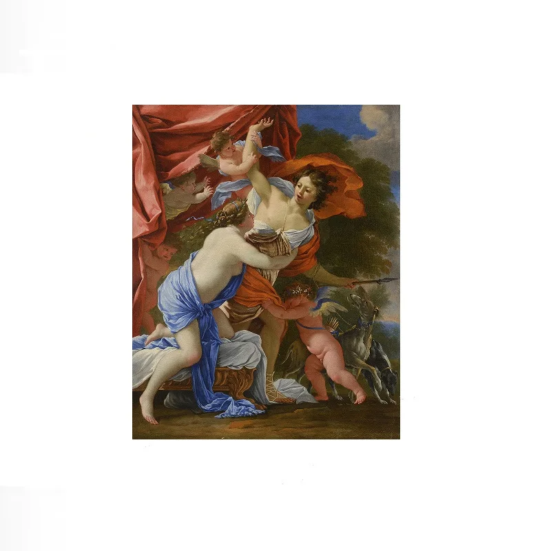 Michel Dorigny - Venus and Adonis, Art Print Canvas Poster, Living Room , Home Wall Picture