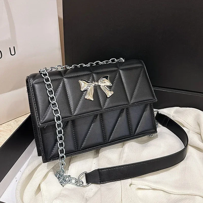 

Rhombus chain bag women's high-end fashion bow versatile shoulder messenger bag small square bag