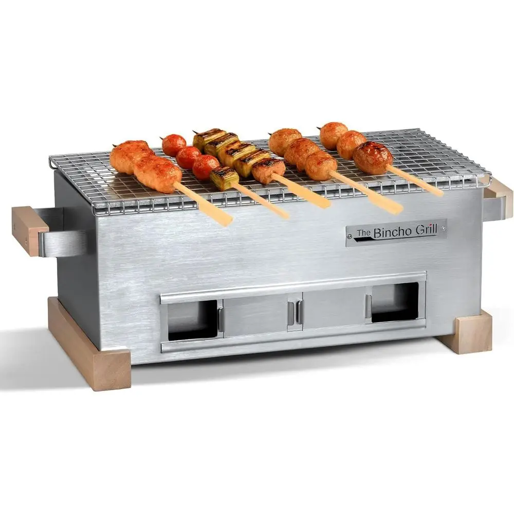 Parrilla Yakitori Mini de Acero Inoxidable de 16 Pulgadas - Barbacoa Compacta de Carbón para Mesa con Control de Flujo de Aire y Base Refrigerante para Brochetas Japonesas