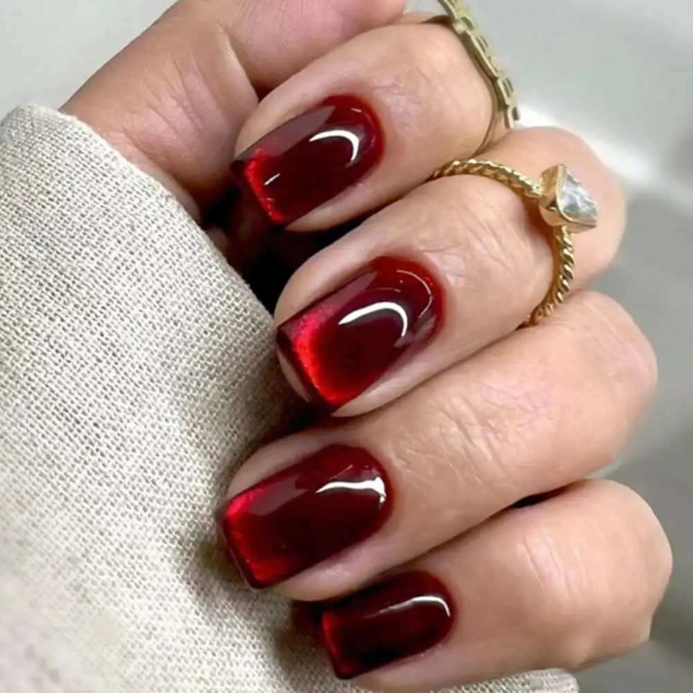 24pcs Fake Nails Square Head Fake Nail  Eye Gel Nail Polish Ceramic Press On False Nails Short Full Cover Nail Tips