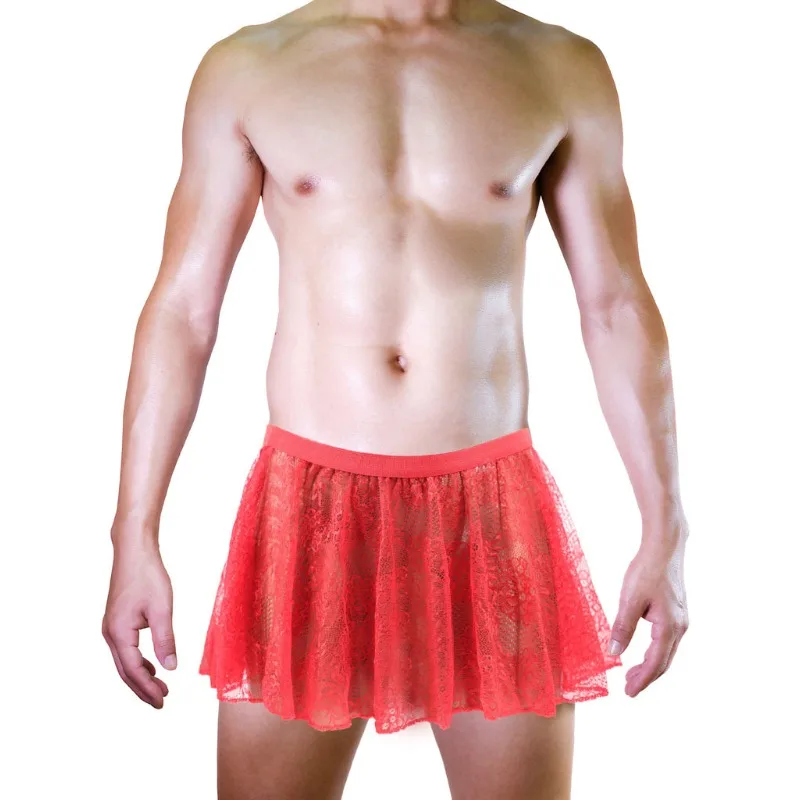 Mens Crossdressing Sissy Lingerie Skirt Gays Underwear Mesh See Through Erotic Lingerie Nightwear Low Rise Transparent Panties