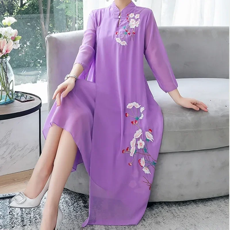 2024 Spring Summer New Women'S Dresses Style Vintage Improved Cheongsam Elegant Large Size Chinese Dress Qipao 12050 B12