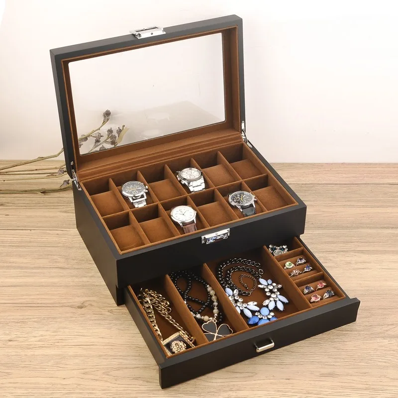Portable Watch Boxes Multifunctional Retro Creative Watch Boxes Waterproof Necklace Ring Organizer Box Double Layer Watches Case