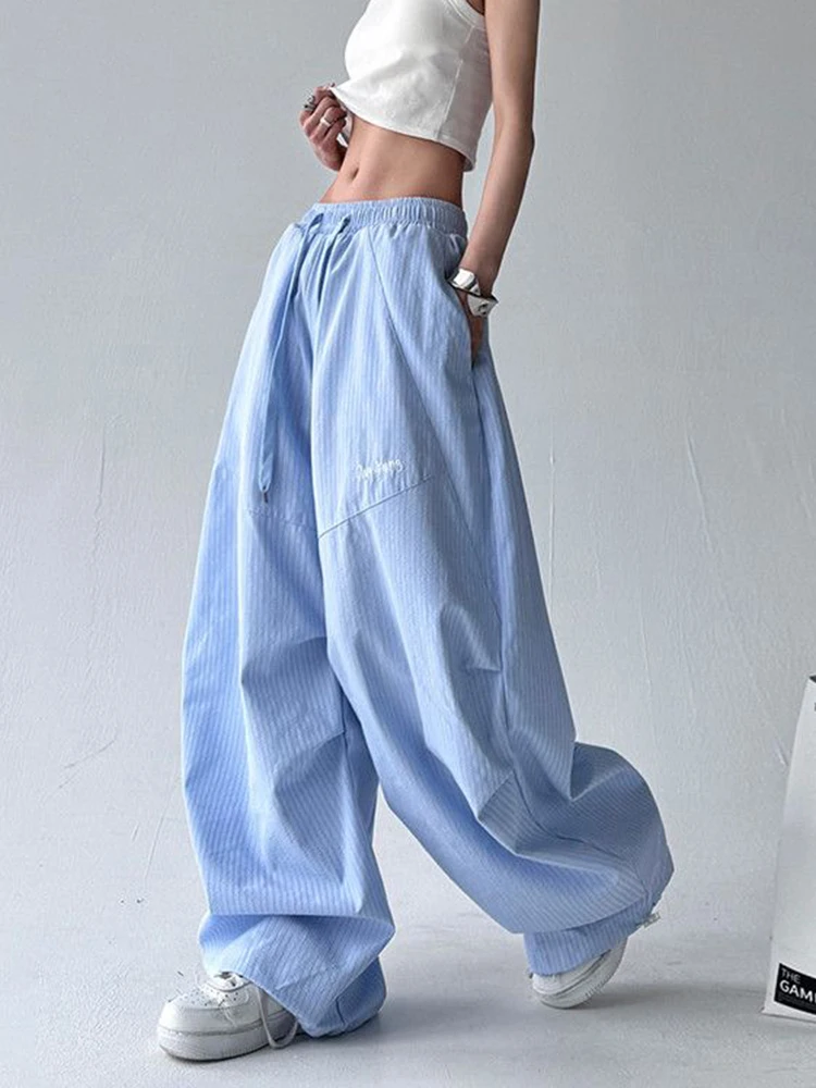 American Y2K Striped Cargo Pant Women Loose High Waist Streetwear Retro Trousers Summer Casual Harajuku Bf Hip Hop Vintage Pants