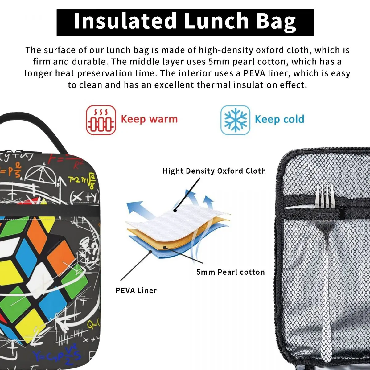 Rubix Rubiks Rubics (3) Insulated Lunch Bag for Women Children Leakproof Food Boxes Thermal Lunch Box Tote