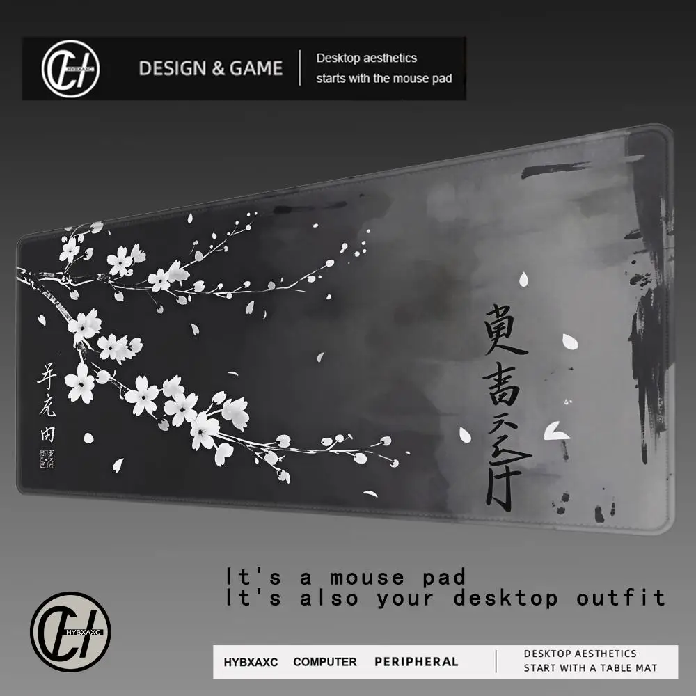 Mouse Pad Gamer Black And White Ink-Wash Cherry Blossoms Printon Demand New Computer Home Mousepad XXL Desk Mats Natural Rubber