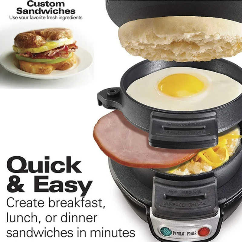 Burger Sandwich Maker Automatic Temperature Control Non Stick Dishwasher Safe 3 In 1 Breakfast Machine