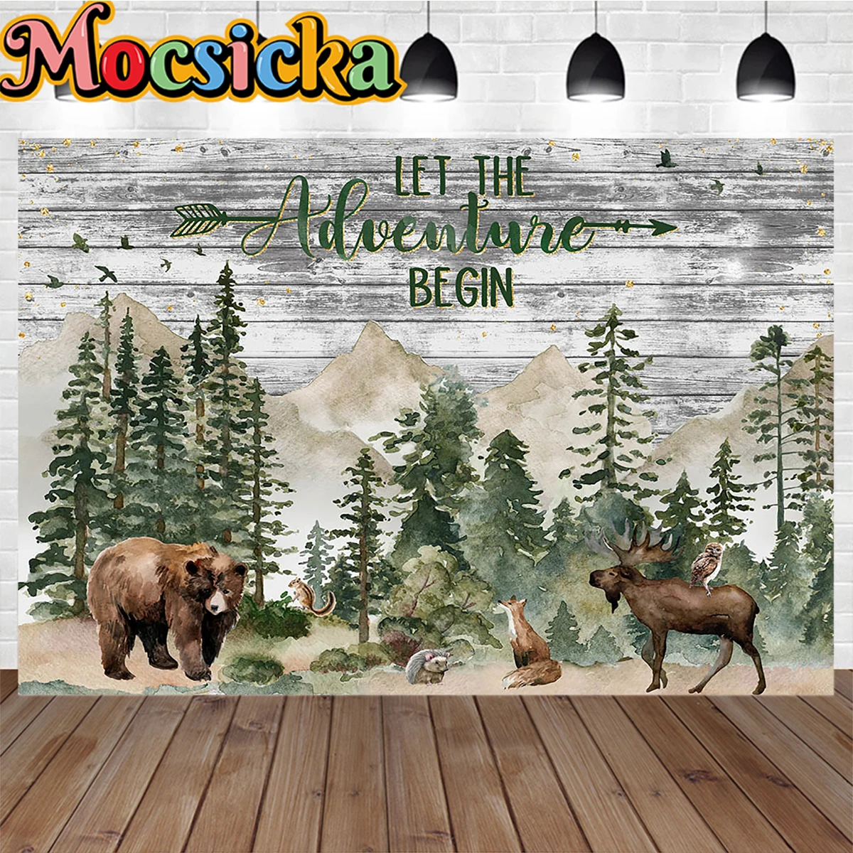 Wild One Baby Shower Backdrops Let the Adventure Begin Backgrounds Banners Forest Animal Theme Birthday Party Wooden Photobooth