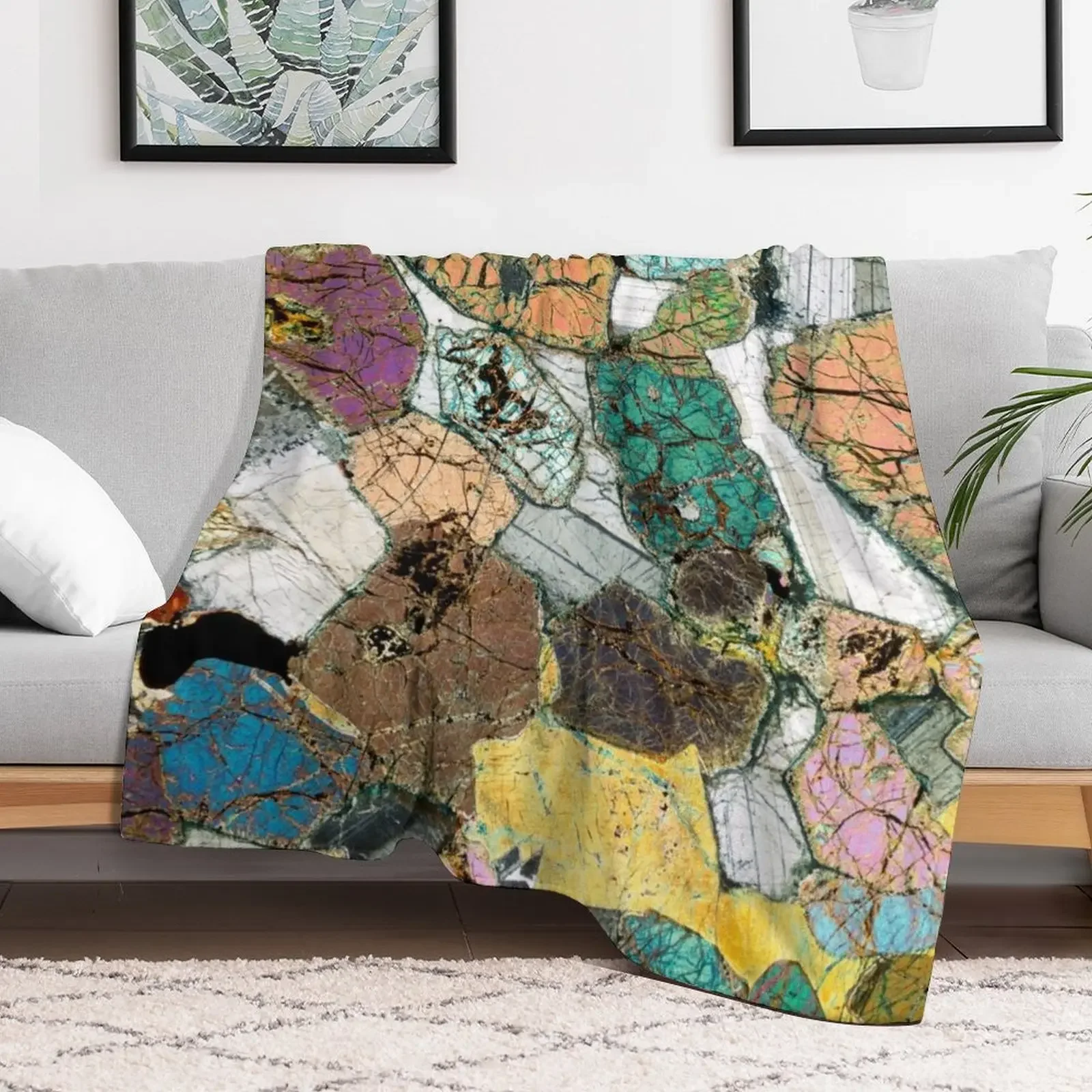 Geology gift - Peridotite from Ardnamurchan, Scotland Rock Thin Section Microscope Photo Throw Blanket