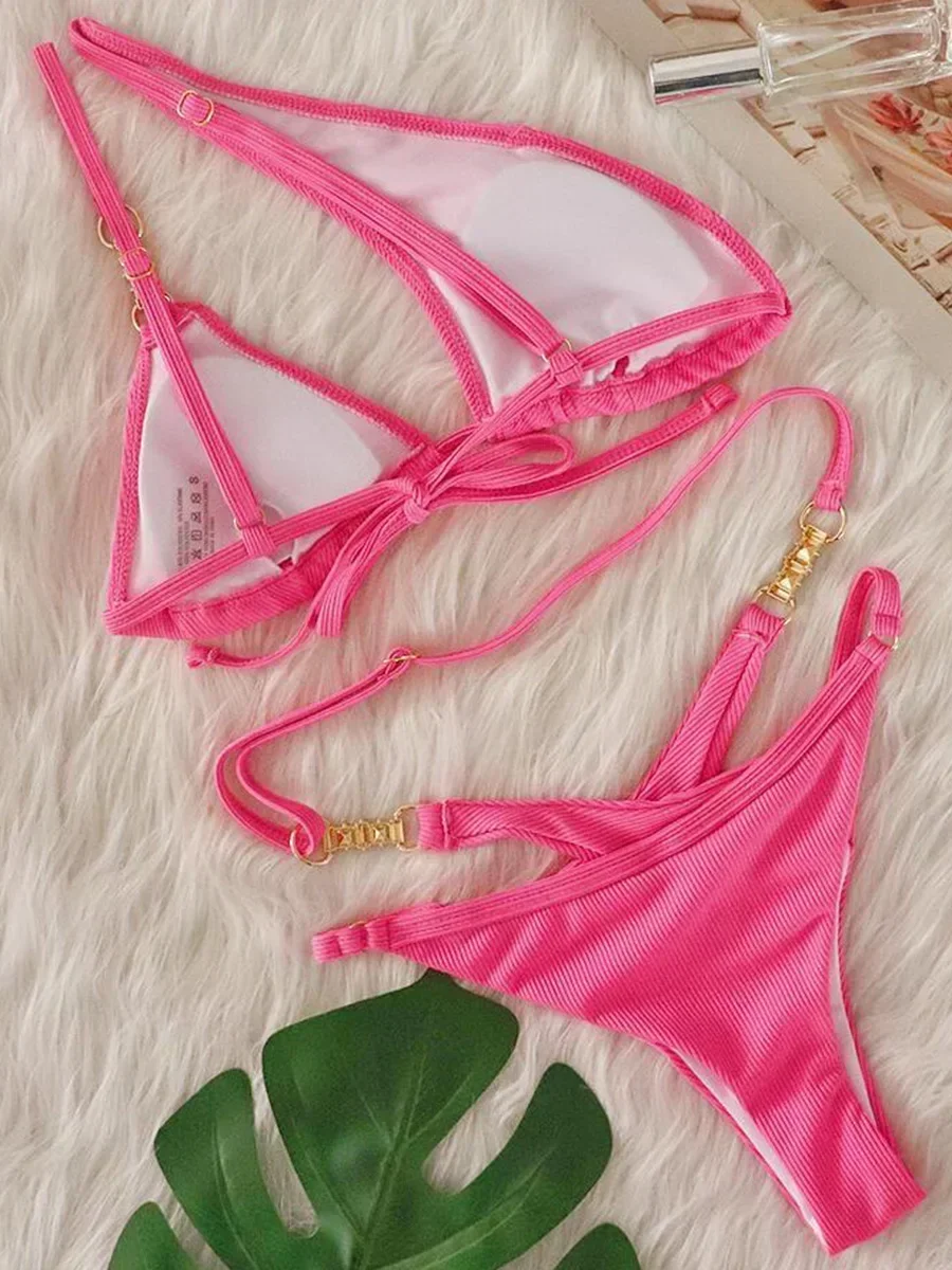 High Cut Diamond Bikinis One Shoulder Bikini 2025 Female Swimsuit Women Swimwear Two-pieces Bikini Set Ribbed Bathing Suit Swim