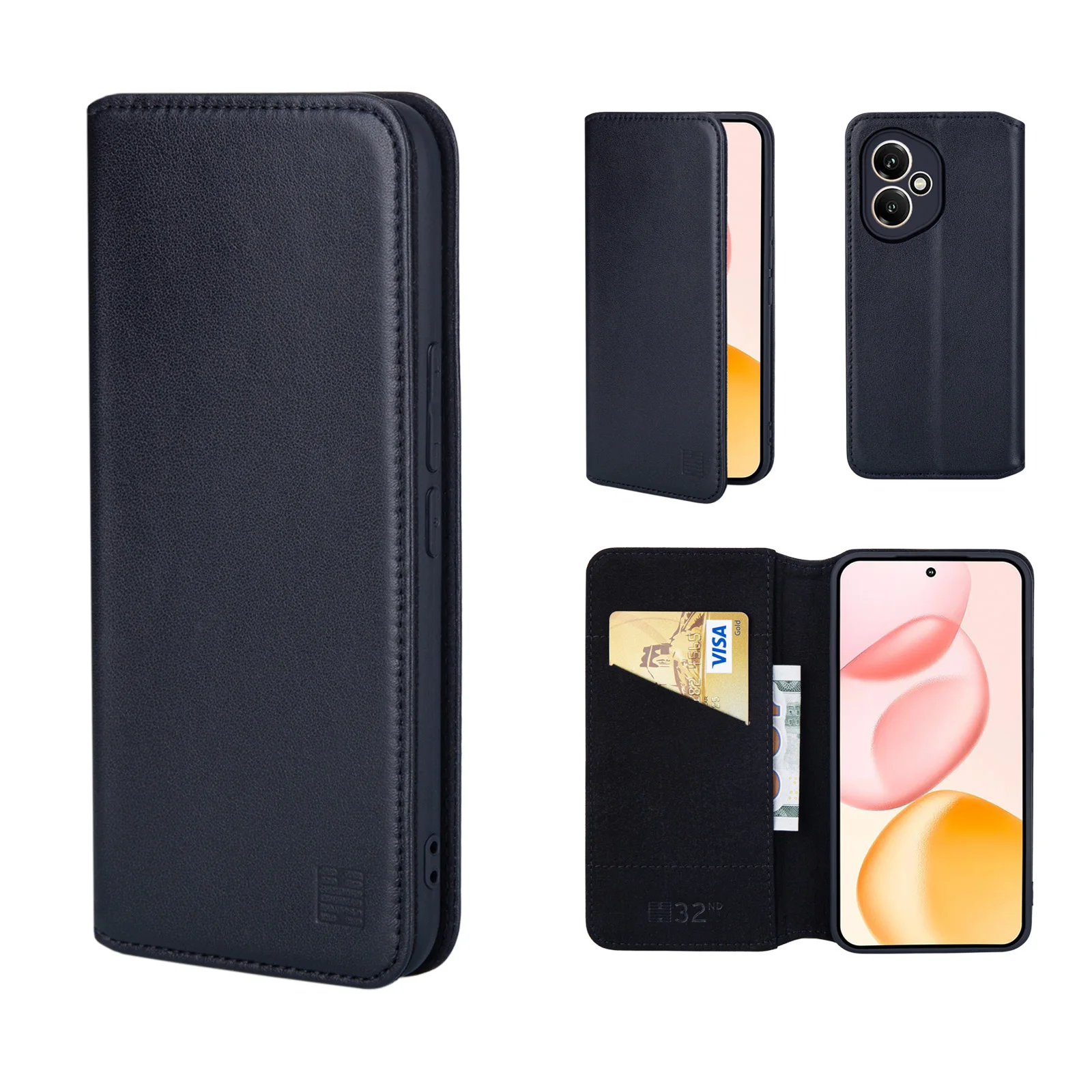 

Откидной чехол-книжка из натуральной кожи для Honor 400, со слотом для RFID-блокировки карты, магнитной застежкой и встроенной подставкой - черный