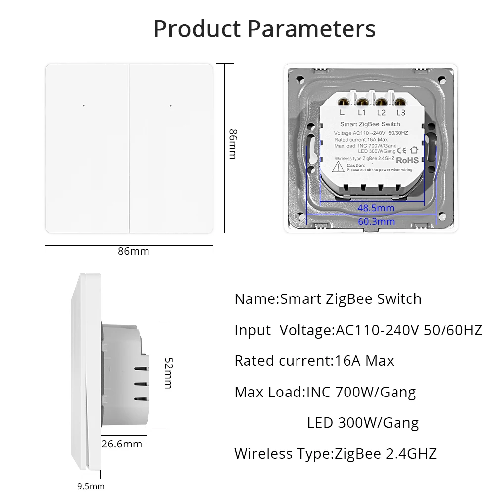 Zemismart Tuya Zigbee interruttore luce ue nessun interruttore a pulsante neutro a parete 1 2 3 Gang Alexa Google Home Voice Control 220V