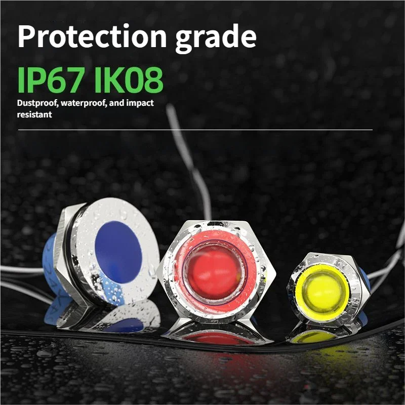 

Водонепроницаемый металлический индикаторный светильник 12-22 мм, светодиодный сигнальный индикатор питания с проводом, красный, зеленый, желтый, синий, белый, 12В-24В, 220В