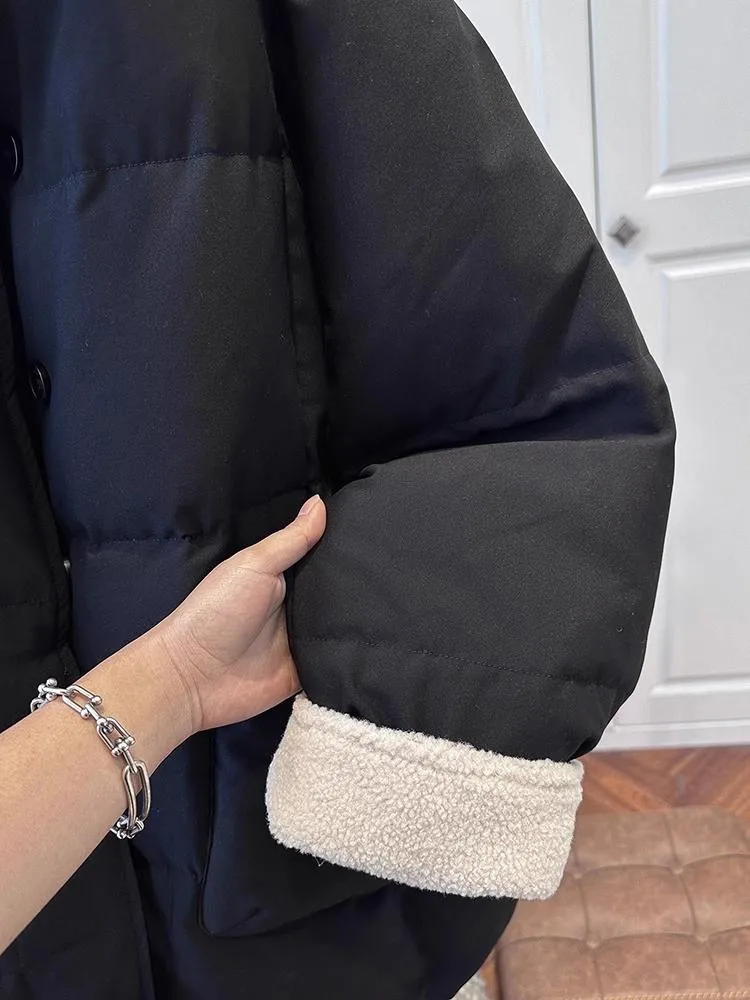 플러스 사이즈 중간 길이 칼라 재킷 여성용 겨울용 따뜻한 슬림핏 면 의류 트렌디