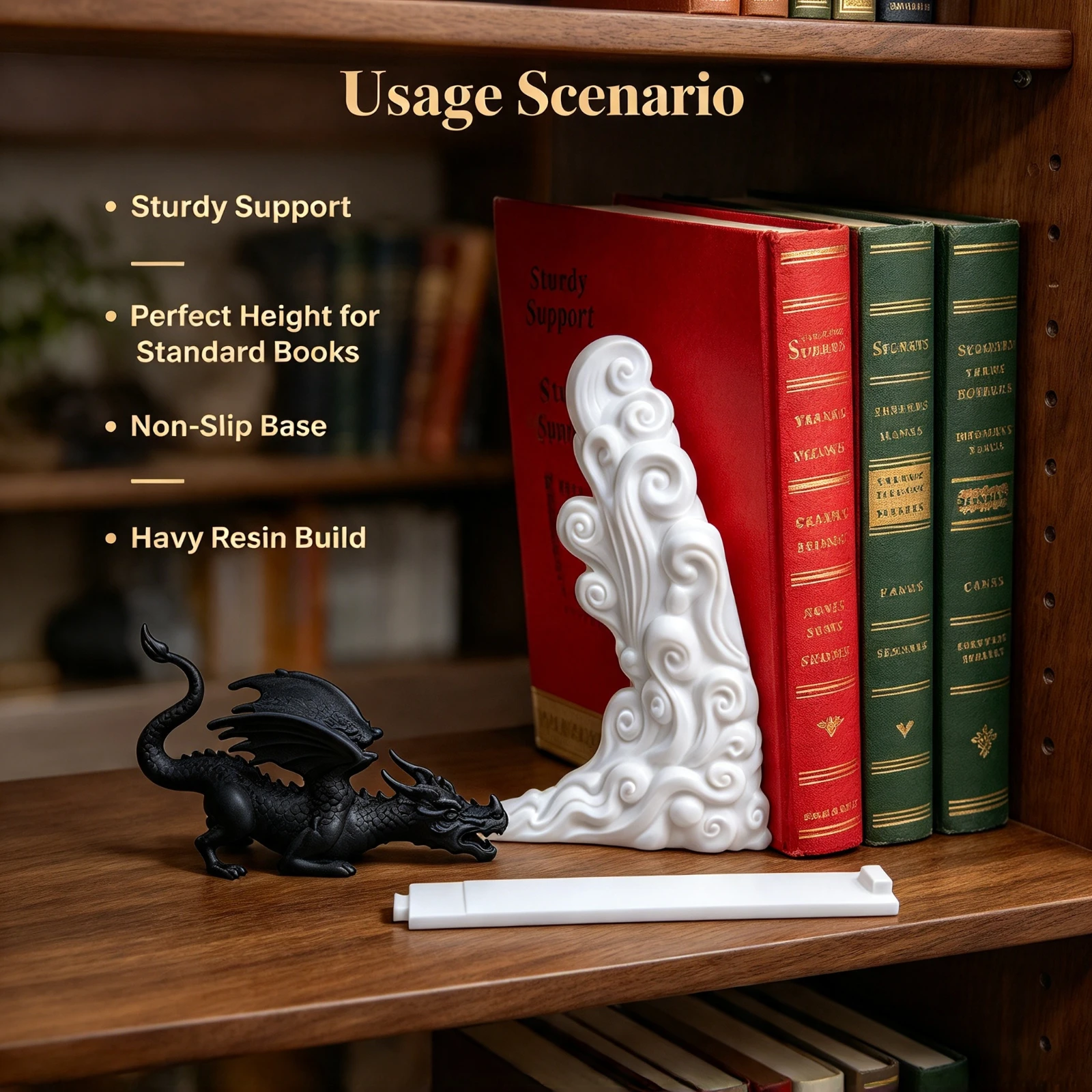 Dragon Flame Book Nook 3D, Resin Bookend Shelf Insert Fantasy, Dragon Sculpture Home Office Library, Table Decor Gift For Reader