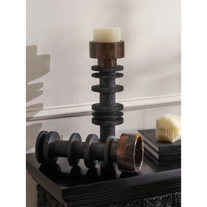 

Large Black Marble Pillar Candlestick Luxury Travertine Stone Candle Holder for Wedding Dinning Party Table Centerpieces