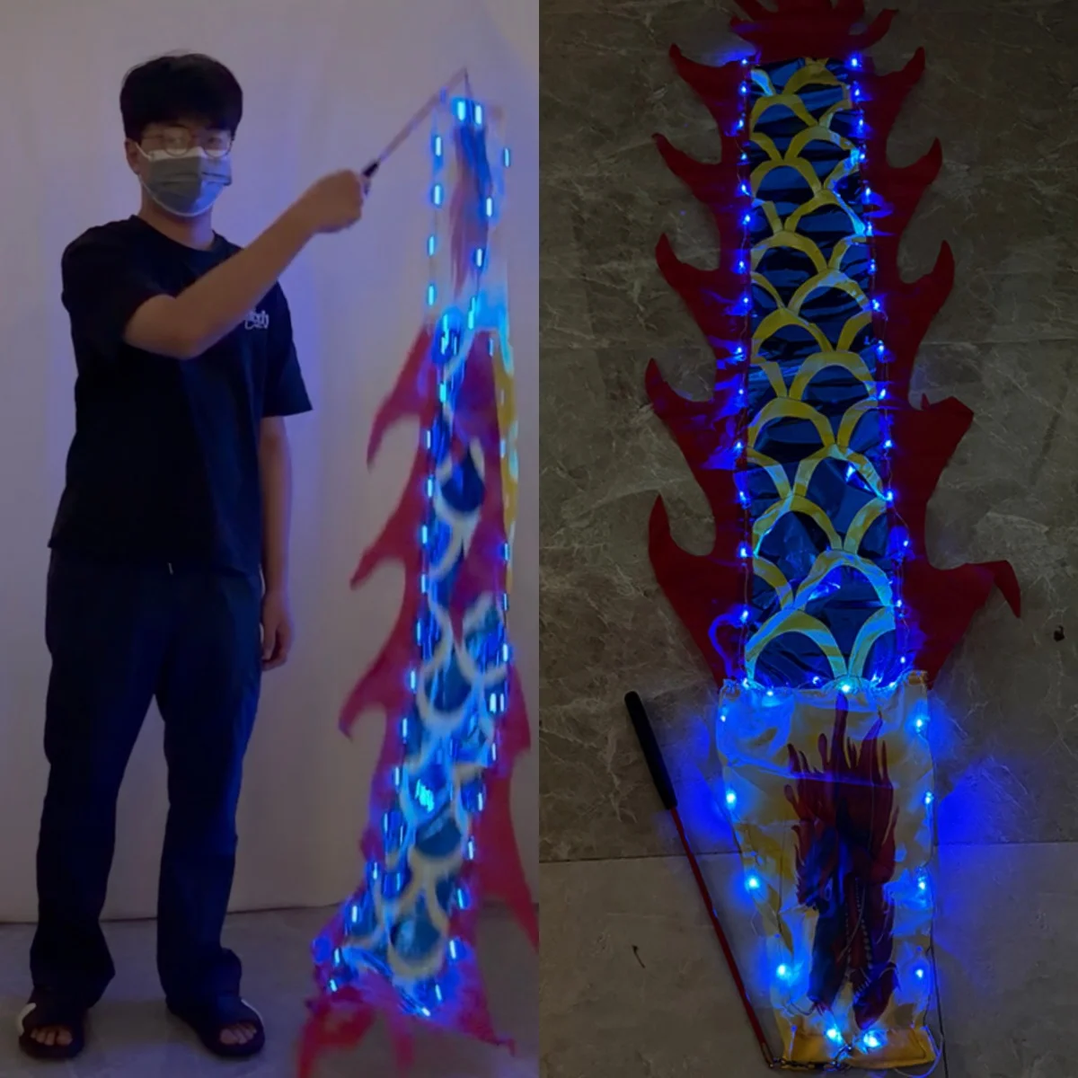 2-3mの中国新年用ledドラゴンダンスリボン。ドラゴンの頭部がない、光るledドラゴンストリーマー。フィットネスやジャグリング、ステージ演出用。