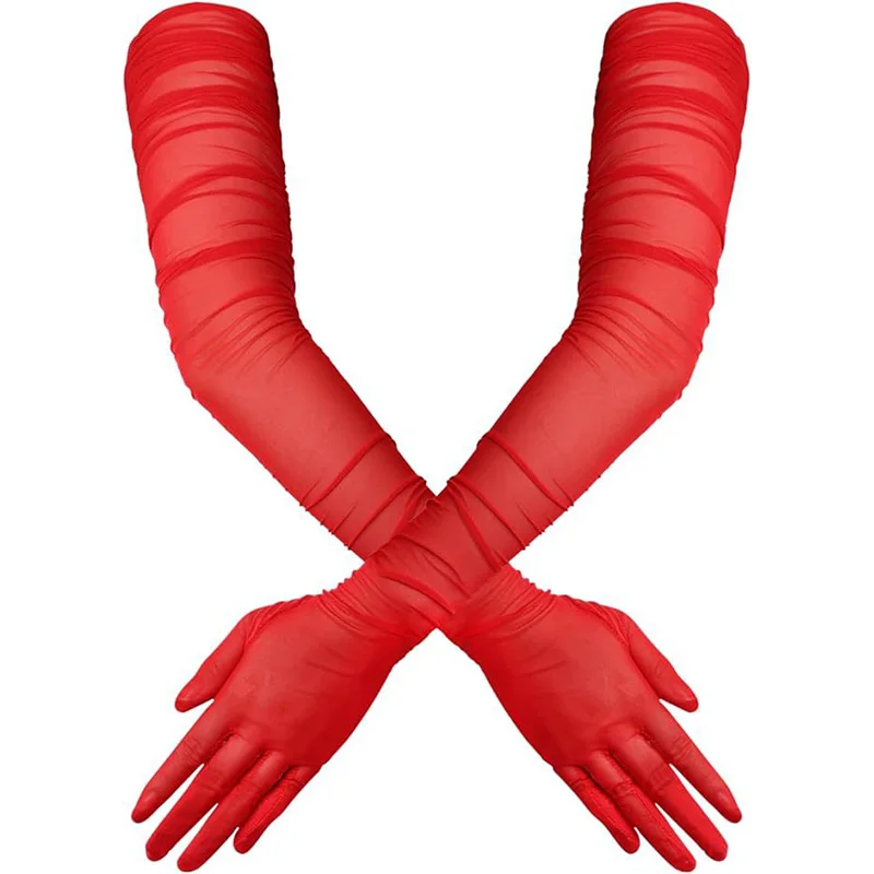 女性のセクシーな固体透明弾性メッシュチュール 70 センチメートルエクストラロング手袋オペラハロウィンコスチュームコスプレパーティーダンス手袋